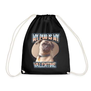 Pug Dog, Pug Dog, Dog Illustration, Saying - Drawstring Bag - black - Front