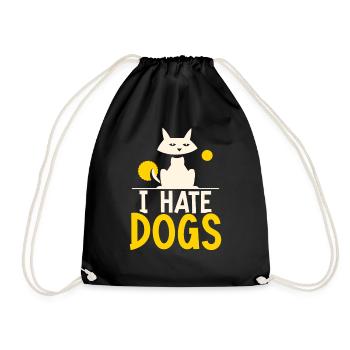 I hate dogs pet cats lover cat - Drawstring Bag - black - Front
