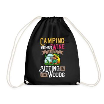 Camping Wine Drinker Beginner Camper Hiking - Drawstring Bag - black - Front