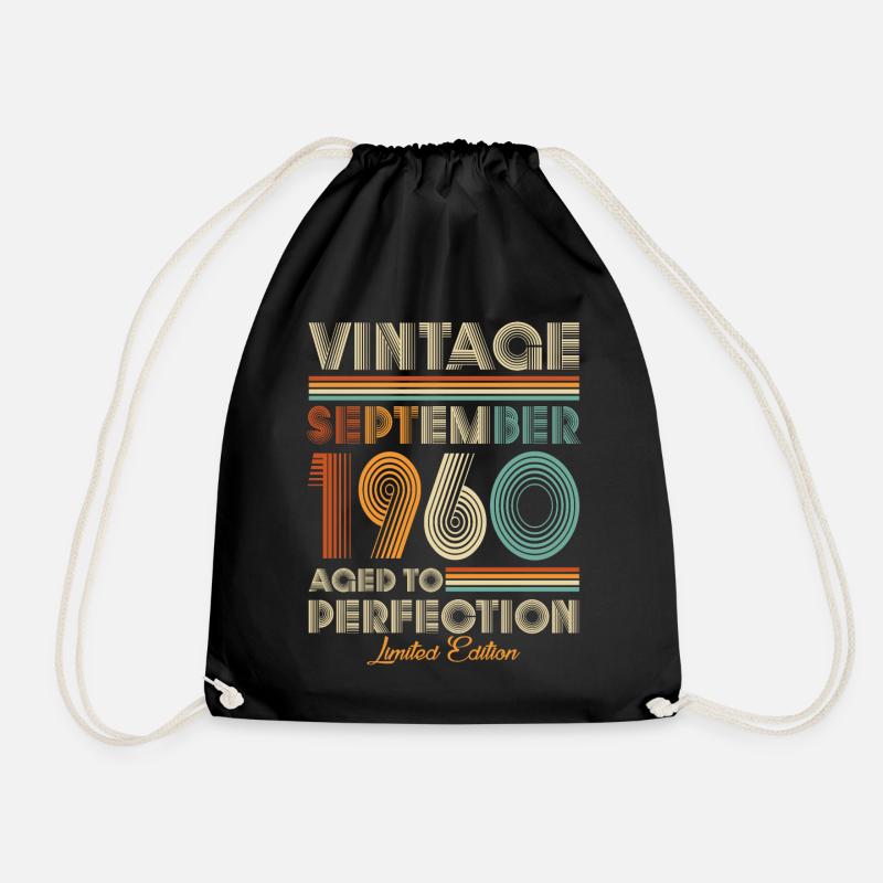 Vintage Aged To Perfection September 1960 - Drawstring Bag - black
