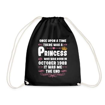 Es war einmal eine Prinzessin. Oktober 1988 Geburt - Turnbeutel - Schwarz - Vorne