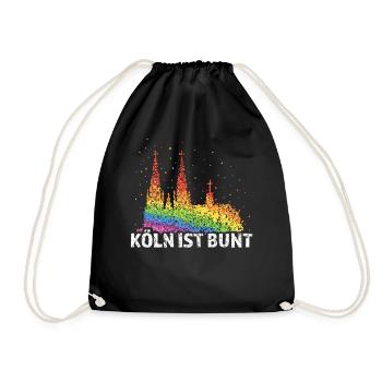 Kölner Dom Regenbogenfahne Pride LGBTQ Homosexuell - Turnbeutel - Schwarz - Vorne