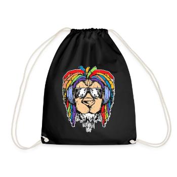 Löwenkopf Rasta Reggae Regenbogen Dreadlock Leo Zo - Turnbeutel - Schwarz - Vorne