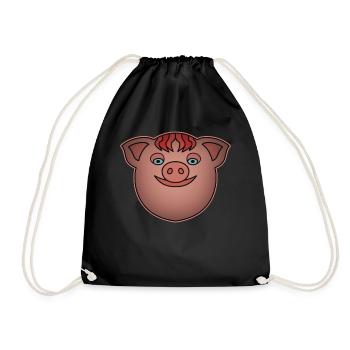 Farmer Pig Art Motif with Pig Motif - Drawstring Bag - black - Front