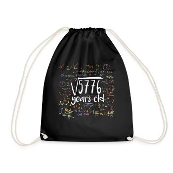 Square Root of 5776 Math Nerd 76th Birthday - Drawstring Bag - black - Front