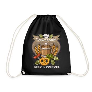 Bier und Brezel, lustiger Spruch - Turnbeutel - Schwarz - Vorne