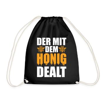 Der mit dem Honig dealt Lustiges Imker - Turnbeutel - Schwarz - Vorne