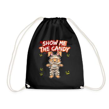 Show Me The Candy Halloween Costume Trick Or Treat - Drawstring Bag - black - Front