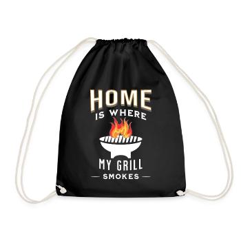 Zuhause ist da wo mein Grill raucht FUN T-Shirt - Turnbeutel - Schwarz - Vorne