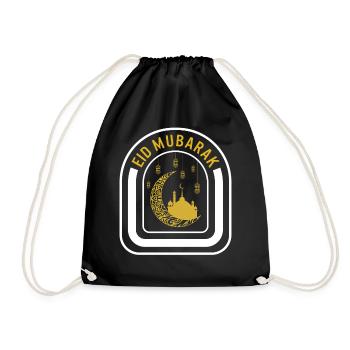 Eid Mubarak Shirt, Crescent And Star Mosque - Drawstring Bag - black - Front