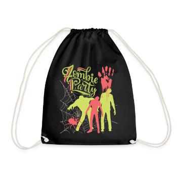 Zombie-Party, lustiger Spruch mit Zombies, Spinne - Turnbeutel - Schwarz - Vorne