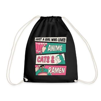 Nur ein Mädchen, das Anime Cats Ramen Otaku Hausti - Turnbeutel - Schwarz - Vorne