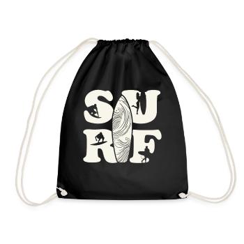 Surfboard Vintage Surfer Retro 80s 90er Jahre - Turnbeutel - Schwarz - Vorne
