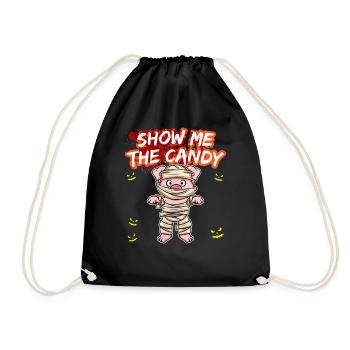 Show Me The Candy Halloween Costume Trick Or Treat - Drawstring Bag - black - Front