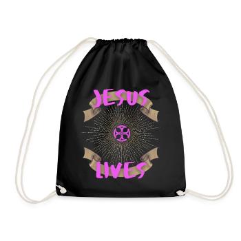 Jesus-Lives, Spruch Jesus Christus, Motivation - Turnbeutel - Schwarz - Vorne