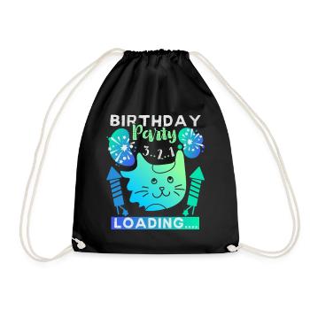 Katze, Geburtstagsparty, birthday-party loading - Turnbeutel - Schwarz - Vorne