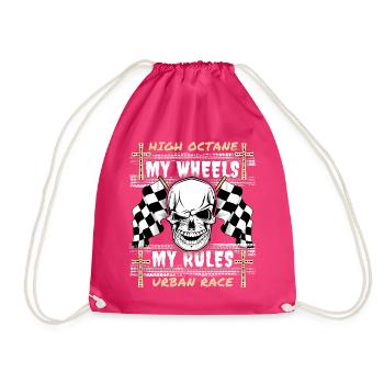 Totenkopf, Skull, Racing, Autorennen, Biker-Design - Turnbeutel - Fuchsia - Vorne