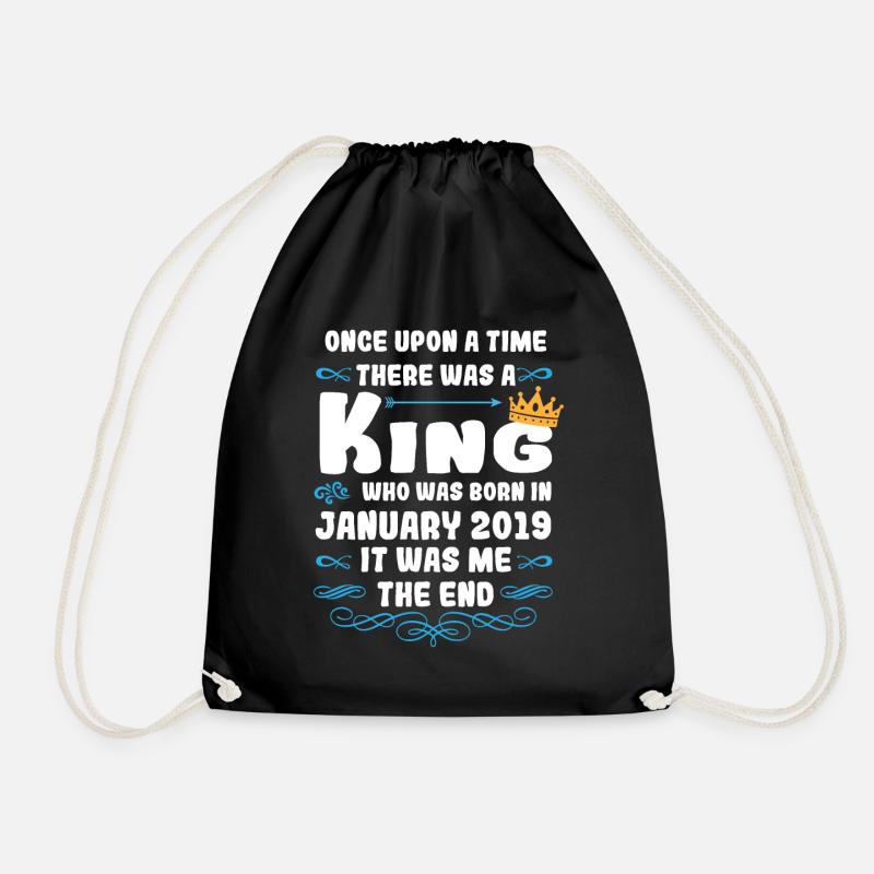 Es war einmal ein König. Januar 2019 Geburtstag - Turnbeutel - Schwarz