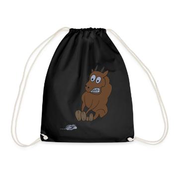 Funny bull is afraid of mouse farmer motif - Drawstring Bag - black - Front