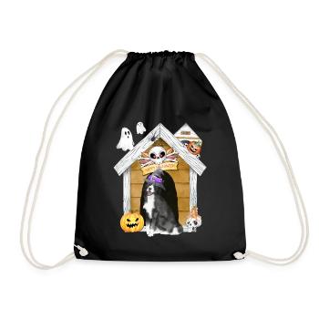 Halloween Border Collie Dog Witch - Drawstring Bag - black - Front