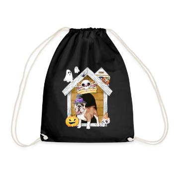 Halloween British Bulldog Dog Witch - Drawstring Bag - black - Front