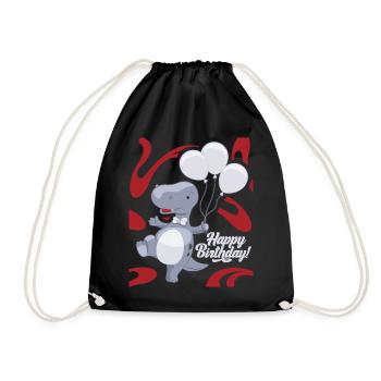 Dinosaur Balloons Happy-Birthday, Birthday - Drawstring Bag - black - Front