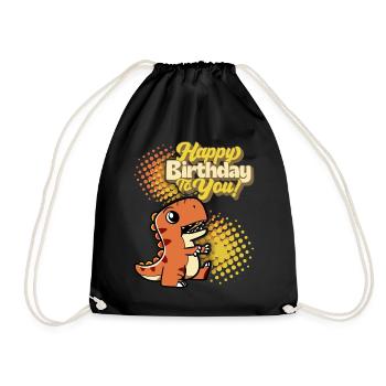 Birthday Dinosaur, Happy-Birthday Typography - Drawstring Bag - black - Front