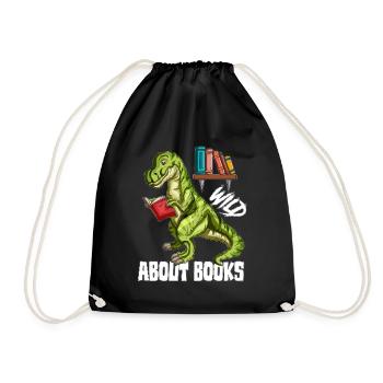 Wild about books Dinosaur T Rex Book Lovers - Drawstring Bag - black - Front