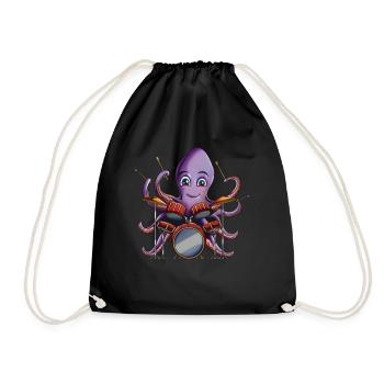 Drums Music Songs Octopus Band Drummer - Drawstring Bag - black - Front