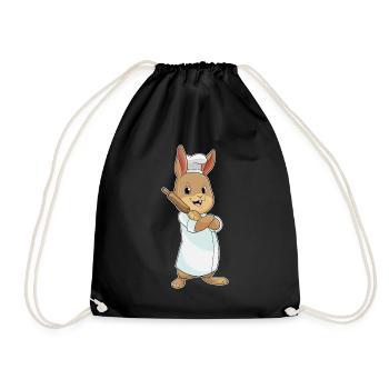 Rabbit as a baker with rolling pin - Drawstring Bag - black - Front