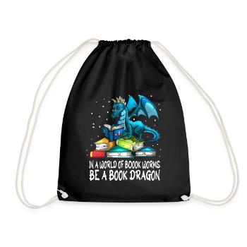 Book Book Worm Read Dragon Reading Outfit Dragon - Drawstring Bag - black - Front