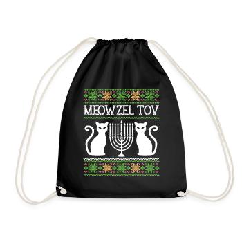 Hanukkah Jew Cat - Meowzel Tov - Drawstring Bag - black - Front