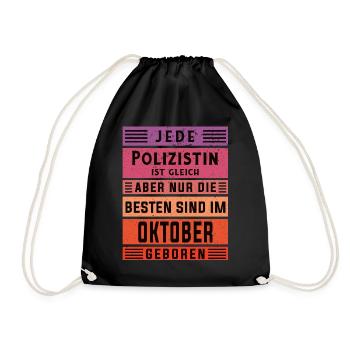 Kommissarin Geburtstag Oktober geboren Polizistin - Turnbeutel - Schwarz - Vorne