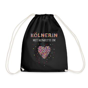 Kölnerin Konfetti im Herz Köln Karneval Fasching - Turnbeutel - Schwarz - Vorne