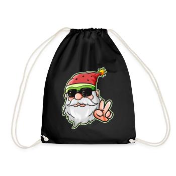 Santa Hat Watermelon Victory Sign Sunglass - Drawstring Bag - black - Front