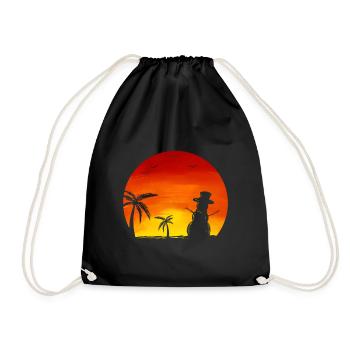 Sundown Snowman Under Palm Trees Beach Christmas - Drawstring Bag - black - Front