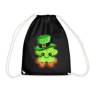 Shamrock Wearing Red Beard and Green Hat For - Drawstring Bag - black - Front
