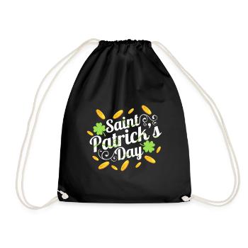 Golden Coins And Shamrocks On A Logo For St. - Drawstring Bag - black - Front
