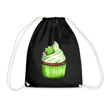 Muffin With Green Topping And Shamrock For St. - Drawstring Bag - black - Front
