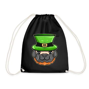Kawaii Pug With Red Beard And Green Hat For St. - Drawstring Bag - black - Front