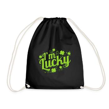 I'm Lucky Logo With Shamrocks For St. Patrick's Day - Drawstring Bag - black - Front