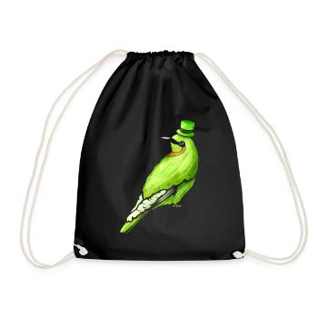 Green Bird With Green Hat For St. Patrick's Day - Drawstring Bag - black - Front