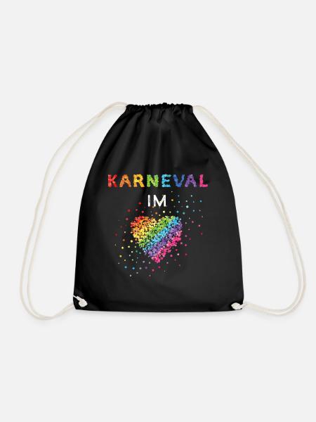 Karneval im Herz Fasching Konfetti Regenbogen - Turnbeutel - Schwarz
