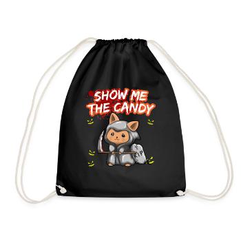 Show Me The Candy Halloween Costume Trick Or Treat - Drawstring Bag - black - Front