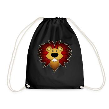 Lion Animal Head Predator Animal Motif with Wildlife - Drawstring Bag - black - Front