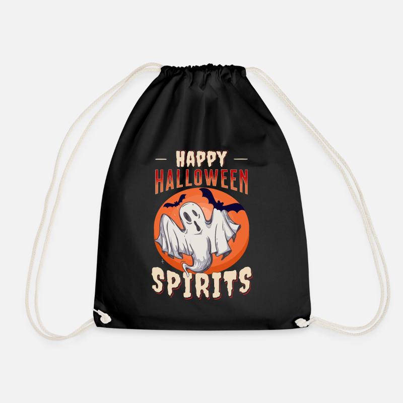 happy halloween spirits with bat and moon party - Drawstring Bag - black