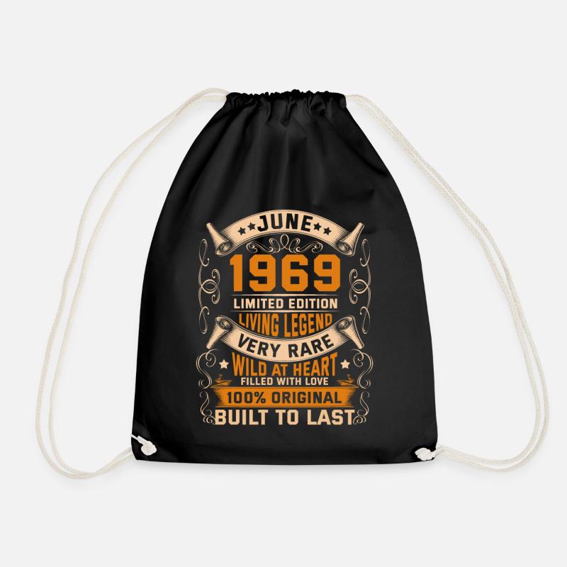 Birthday Legends 100% Original June 1969 - Drawstring Bag - black
