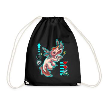 Gamesolotl Axolotl Gamer Molche Gamerin Gaming - Turnbeutel - Schwarz - Vorne