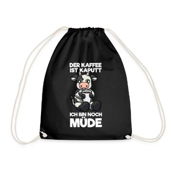 The coffee is broken I'm still tired cow - Drawstring Bag - black - Front