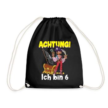 Geburtstagsshirt 6 Jahre Junge Pirat Totenkopf Pir - Turnbeutel - Schwarz - Vorne
